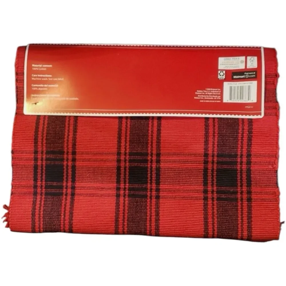 Holiday Time Buffalo Plaid Woven Cotton Table Runner (Red & Black) 13 in x 72 in